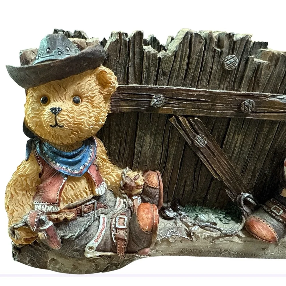 Vintage Western Teddy Bear Napkin Holder – Hand Painted Resin